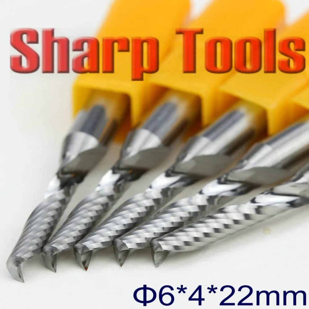 Satılık 6mm CED4-5mm Tek Flüt Katı Karbür Yuvası End Mill Araçları CNC Router Kesiciler Spiral 5 Adet Mikro Tungsten Akrilik Kesme Uçları