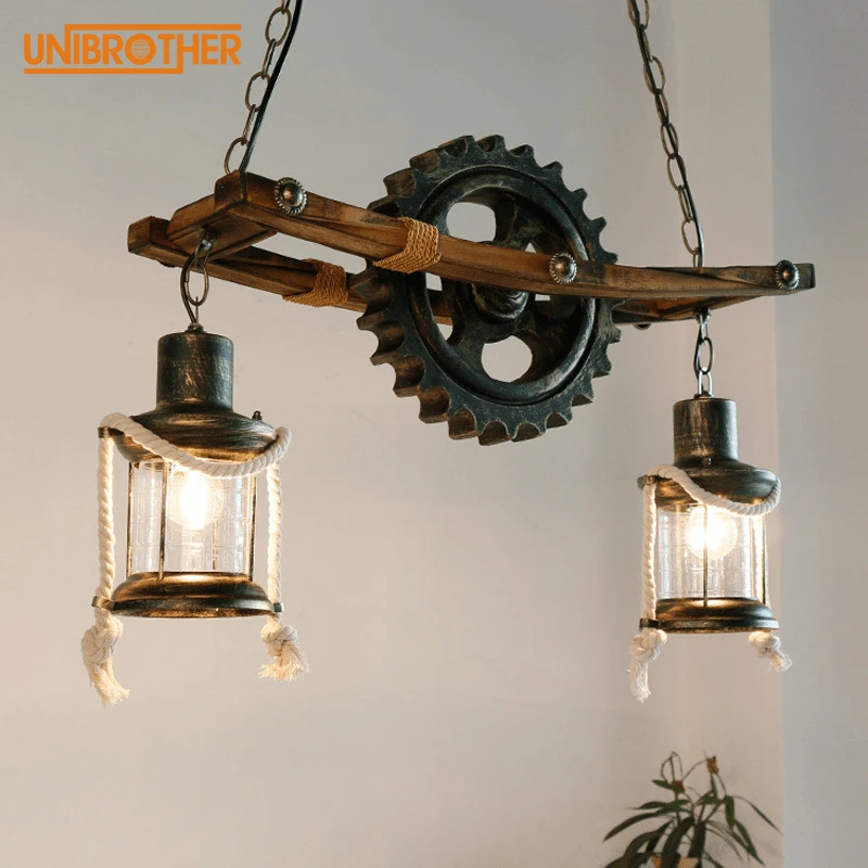 

Деревянная Подвесная лампа в стиле лофт, промышленный подвесной стеклянный светильник в американском стиле, винтажная люстра в стиле ретро...
