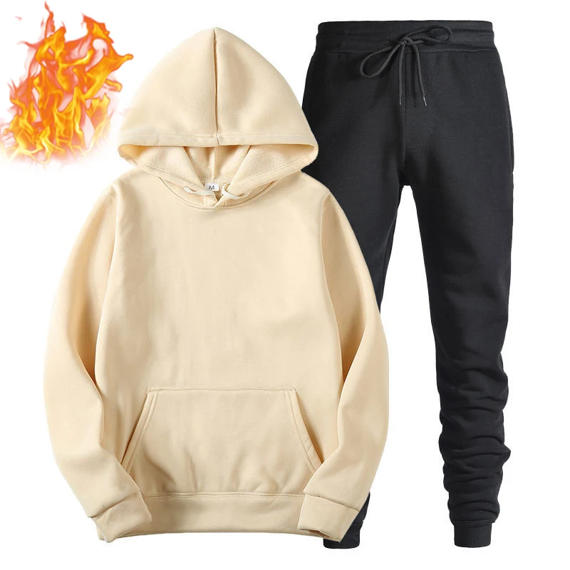 

Комплект из двух предметов большого размера с капюшоном, повседневный флисовый спортивный костюм, женские зимние комплекты, толстовка с дл...