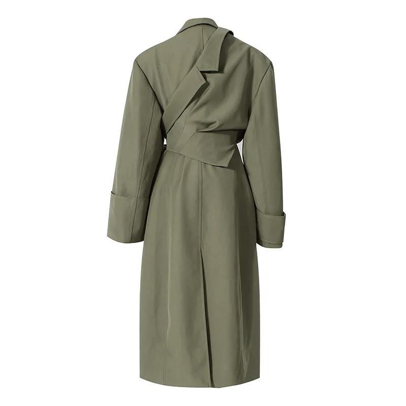

High Waist Fake Two-piece Detachable Wide Shoulders Handsome Long Trench Coat Two-piece Suit Windbreaker Trench For Women QW38