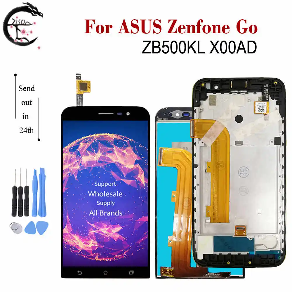 ЖК-дисплей с рамкой для ASUS Zenfone Go ZB500KL X00AD, Полноэкранный сенсорный датчик, дигитайзер в сборе, Замена ЖК-экрана ZB500KL