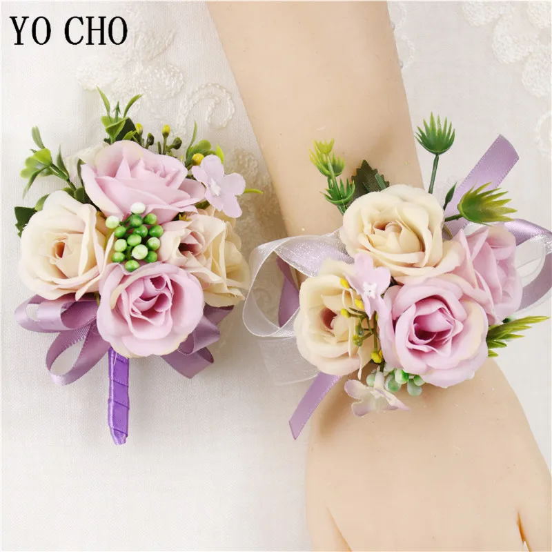 YO CHO Шелковая Роза на запястье свадебная бутоньерка жениха Цветочная девушка