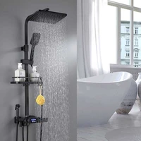 luxury display thermostatic shower faucet set 4 function bathroom tap water flow power generation with gold faucet