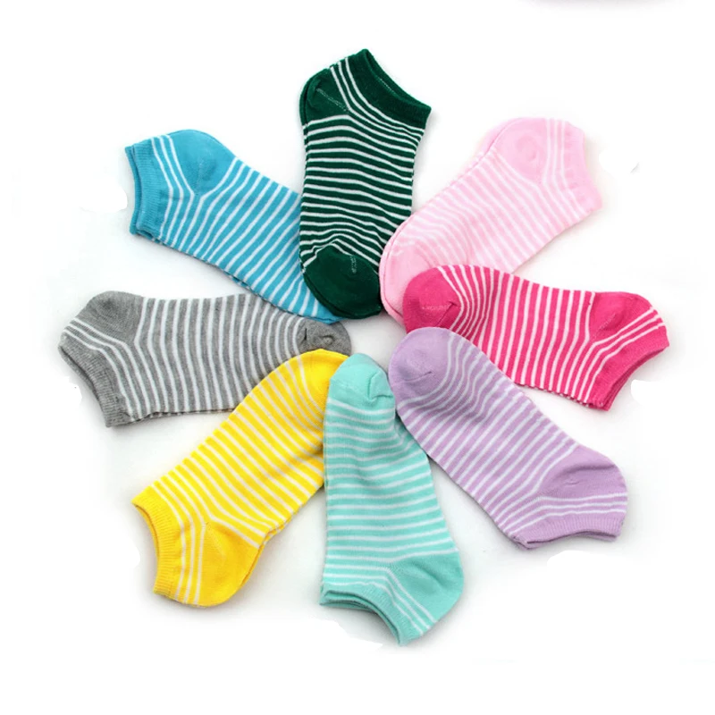 

5Pairs Girls Women's Short Socks Stripe Solid Color Cute Socks for Woman Cotton Low Cut Ankle Socks Sokken Spring Autumn Winter