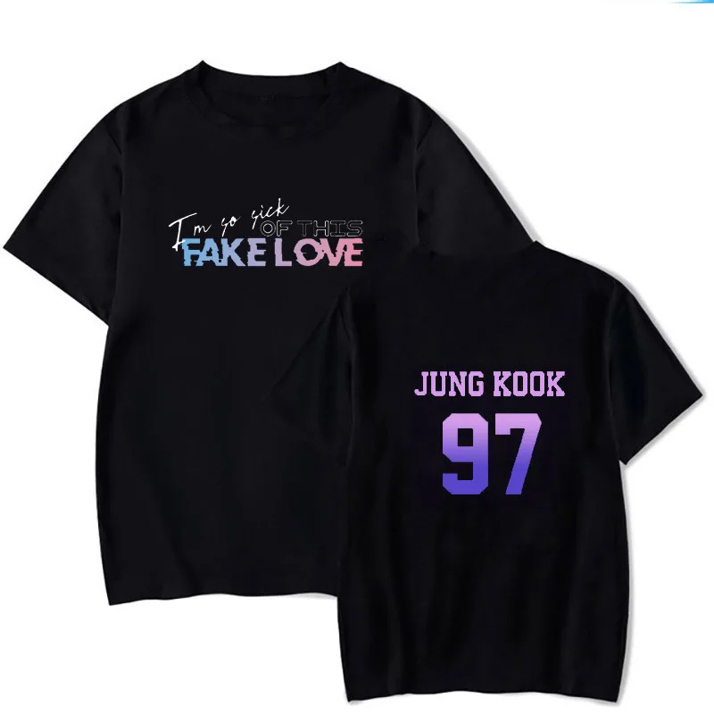 Camiseta de manga corta con estampado de Kpop para niños, jersey de amor falso, 92jin 97, jungkook, Bangtan, Harajuku, 2019