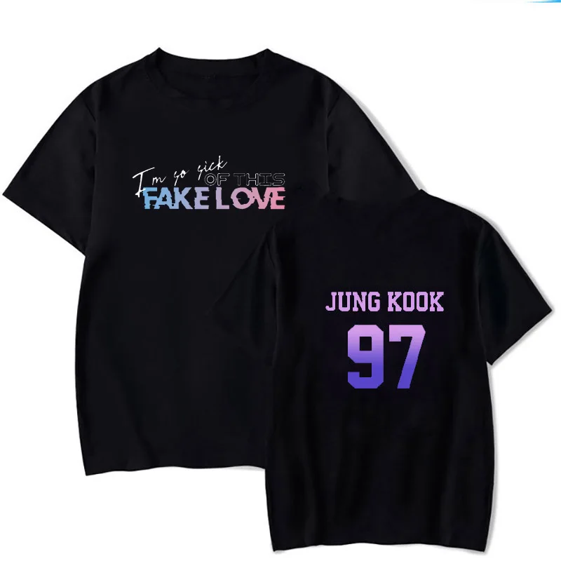 2019 Kpop Футболка с имитацией любви 92jin 97jungkook принтом алфавита Bangtan Boys Harajuku короткий