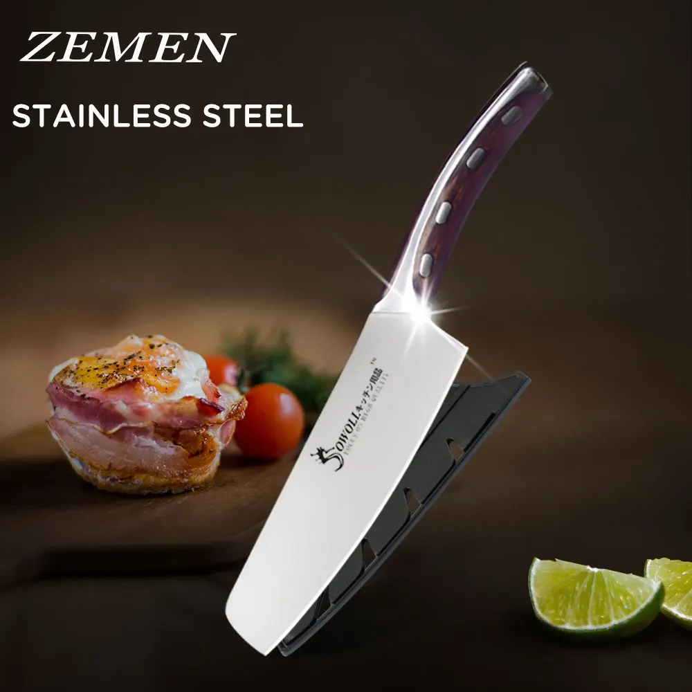 ZEMEN кухонный нож из нержавеющей стали столовые приборы шеф повара с уникальной