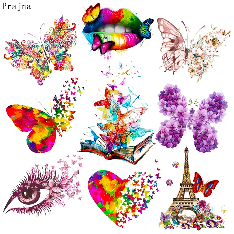 

Prajna Butterfly Iron-On Transfers Patches Lips Thermal Sticker On Clothes DIY Iron On Patches Heat Transfer Flower Applique