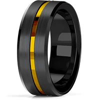 trendy 8mm gold groove beveled edge black tungsten wedding rings for men black brushed steel engagement ring mens wedding band