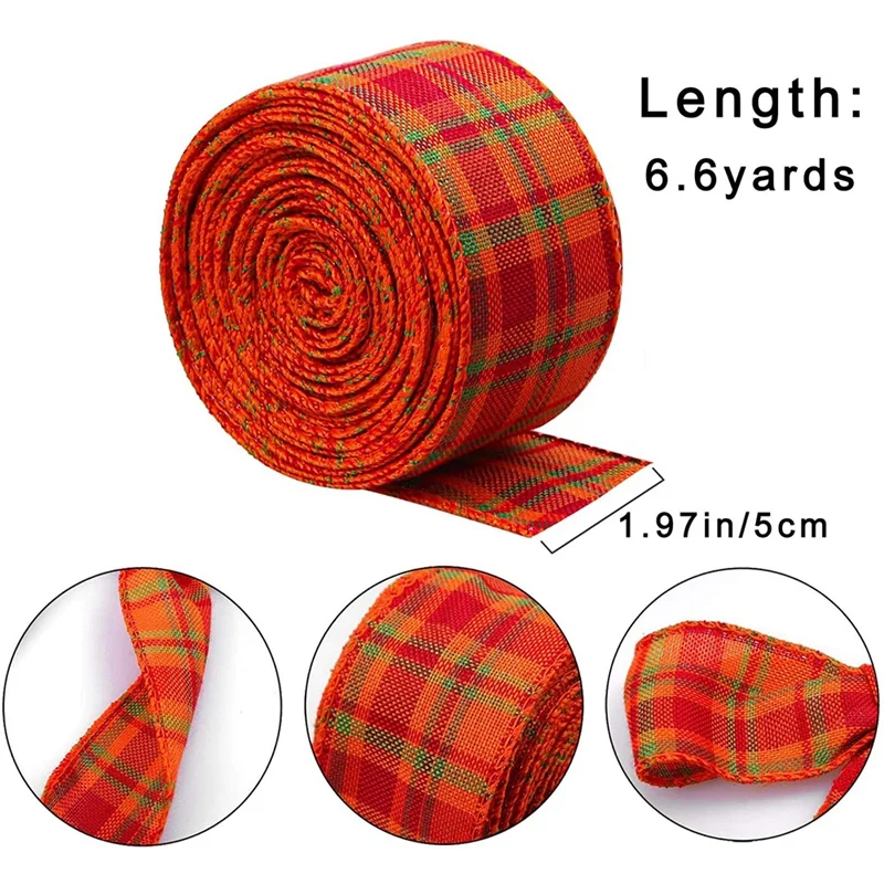 

3 Rolls Plaid Burlap Ribbons, Wired Ribbon for Fall Autumn Decorations, 2inch Plaid Ribbons for Gift Wrapping,DIY Crafts