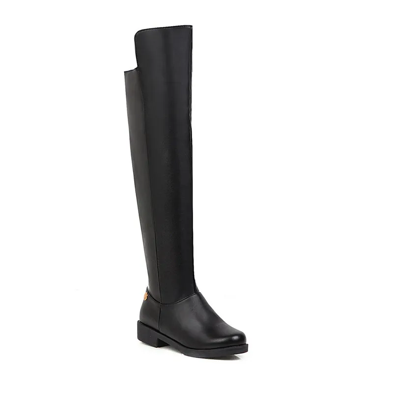MoonMeek Big size 34-44 pu leather over the knee boots low heel round toe zipper women boots black brown winter women boots