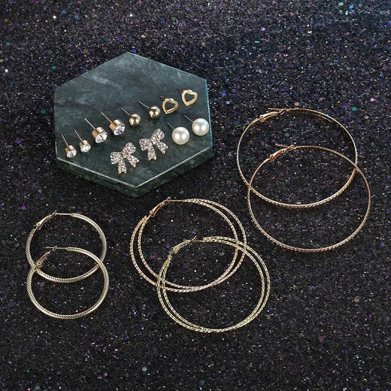 Набор женских серег-гвоздиков из нержавеющей стали сережки-кольца в богемном