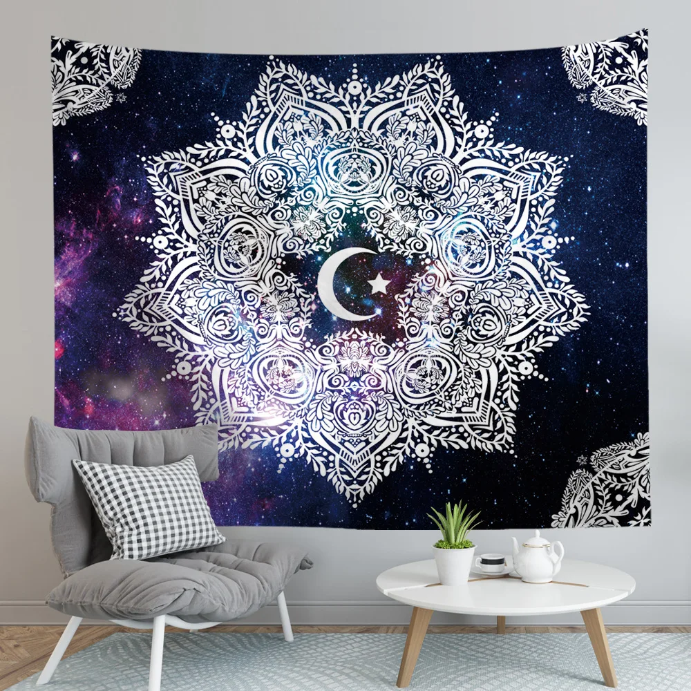 Mandala Starry Sky Tapestry, National Colorful Moon Sun Geometric Wall Hanging Blanket Picnic Mat Table Cloth Home Decoration