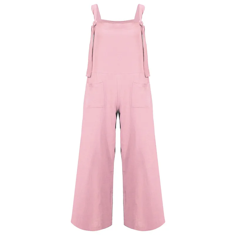 

Casual Tie Jumpsuit 2020 Women Loose Multi-pocket Overalls Fashion Autumn Female Backless Street Black Trousers PINK Bodysuit