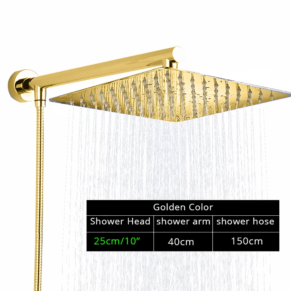 Яркий хром " ультратонкая Душевая насадка+ латунь 15" душевая кабина+ 5" Нержавеющая сталь шланг настенный дождевая Лейка для душа из АБС - Цвет: Golden Square 10