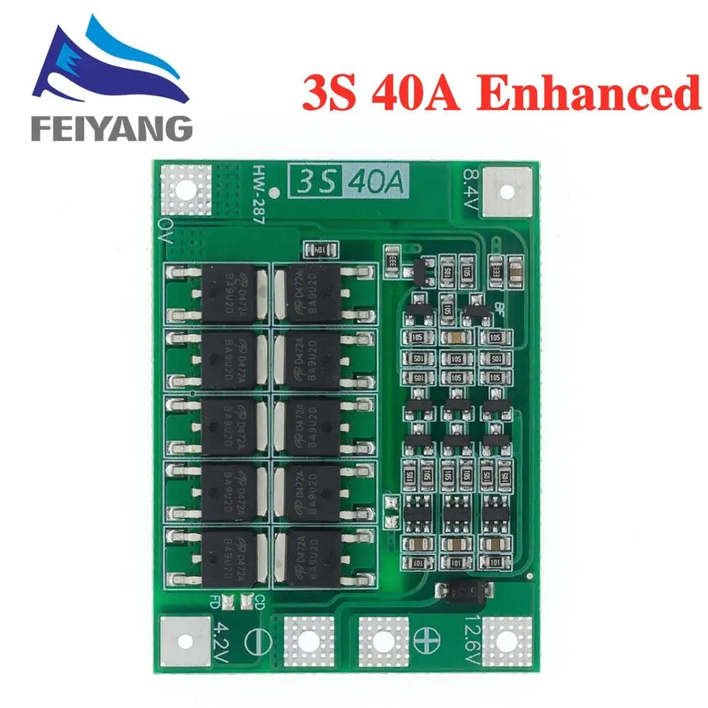 Модуль защиты PCB BMS 3S 40А защитная плата зарядника литий ионных и полимерных
