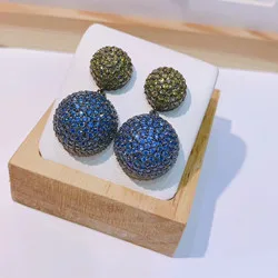 ACCKING Luxury CZ ball Full Micro inlay Cubic Zirconia Women Bridal Wedding Engagement Earring wholesale - Окраска металла: green and blue