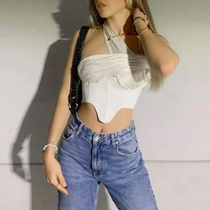 

Pure color lace-up halter sexy stitching self-cultivation camisole vest female 2021 new