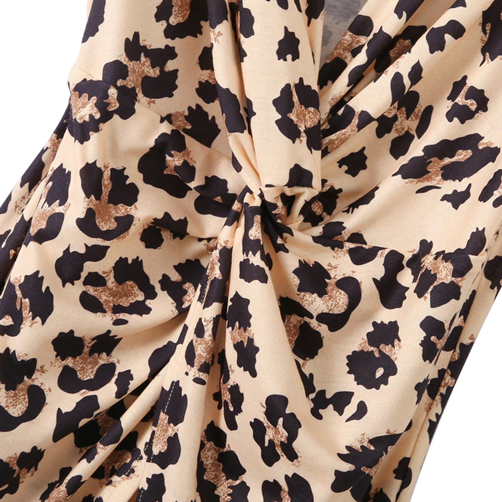 

Sexy Women V Neck Leopard Print Dress Elegant Female Fashion Sleeveless Folds Party Office Lady Summer Dresses 2021 New