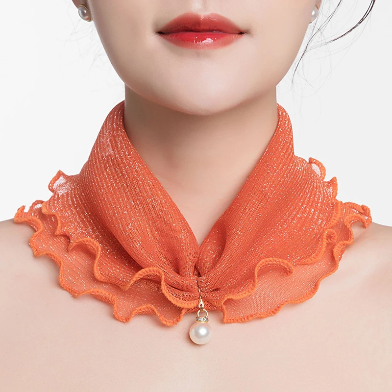 Слюнявчик женский весенний сетчатый хеджирующий с жемчугом защита шеи тонкий