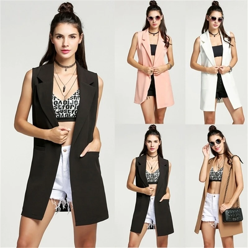 

Women Solid Cardigan Coat Sleeveless Vests Jackets Elegant Office Lady Casual Jacket Pocket Outwear WaistCoat Colete Feminino