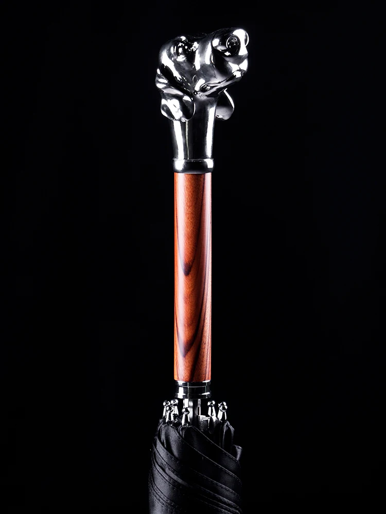 Offerte Ombrello Di Lusso In Metallo Uomo Antivento Creativo Manico Lungo Ombrello Per Cani Doppio Strato In Legno Regenschirm Utensili Da Cucina EI50UA