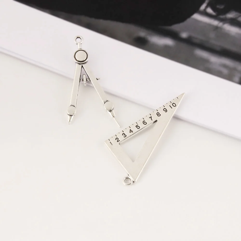 10 шт. Серебряный Цвет Треугольная линейка циркуль Подвески школьные