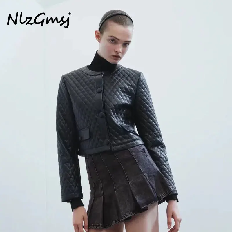 

Nlzgmsj Za Jecket Women 2021 Faux Leather Baseball Jacket Autumn Winter Pu Zippers Motorcycle Outerwear Coat 202110