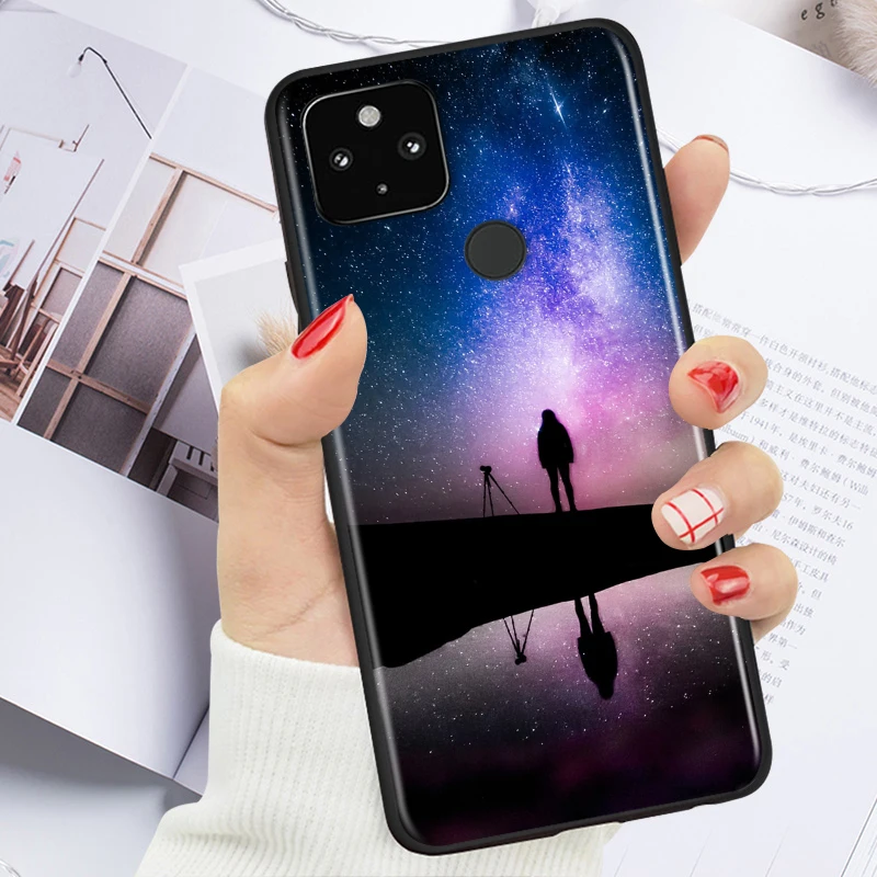 

Star Moon Earth Shockproof Cover for Google Pixel 5 4 4A XL 5G Black Phone Case Shell Soft Fundas Coque Capa