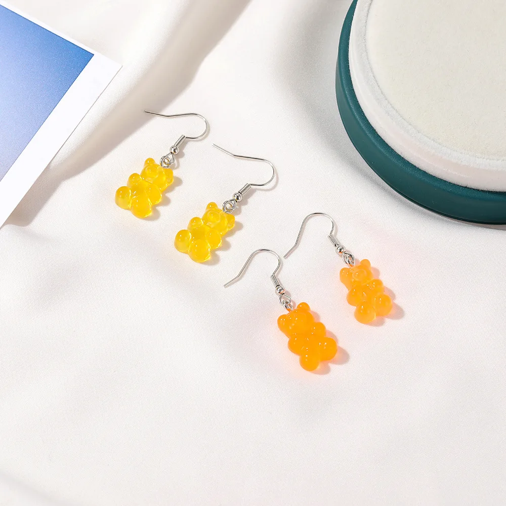

Peixin charm women's earrings cute colorful Resin cartoon bear pendant earrings gummy candy color swan rice girl jewelry gift