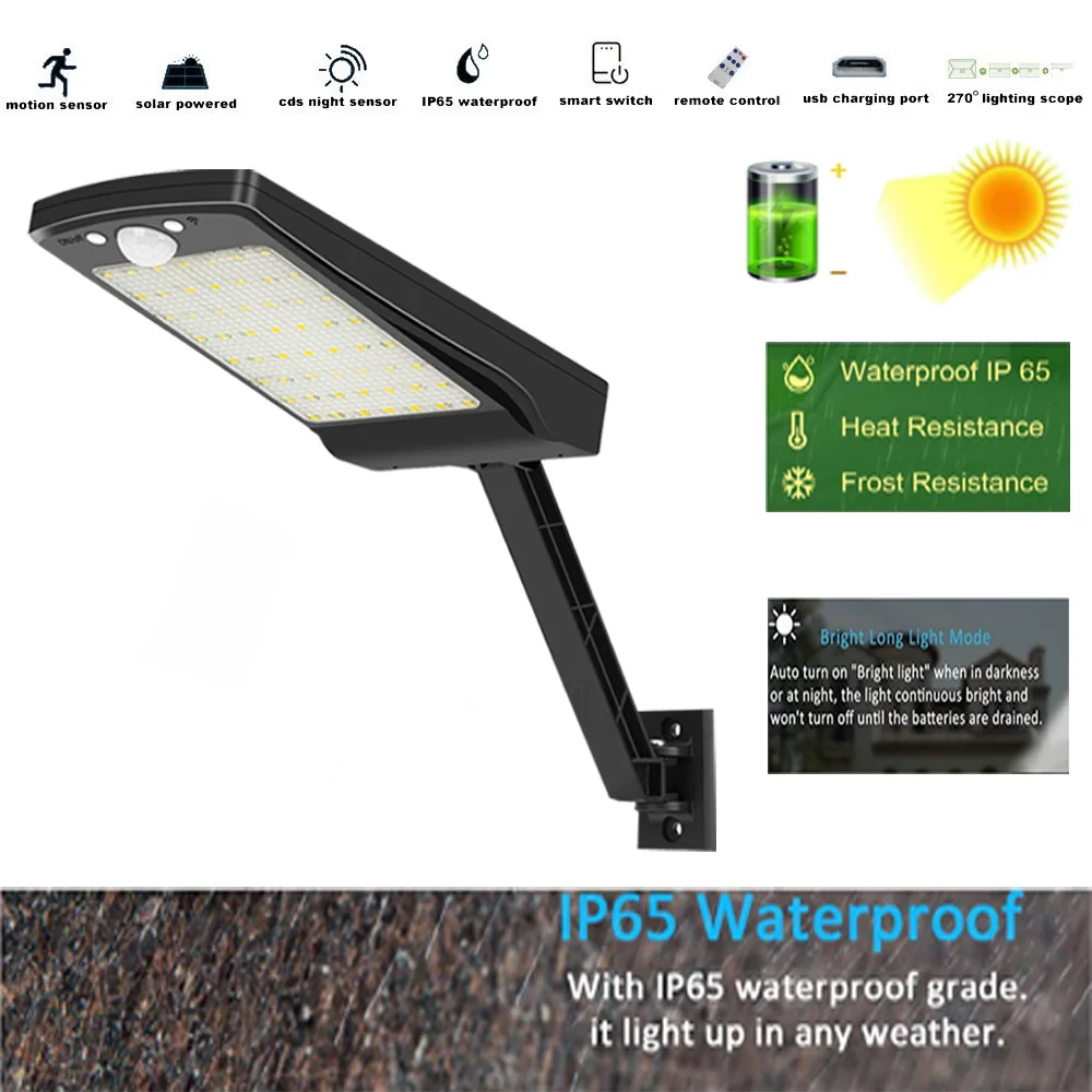 

48 Led Solar-lights Outdoor Wall lamp Remote-Control Pir-Motion-Sensor 3 Working Modes Rotable Waterproof Lighting