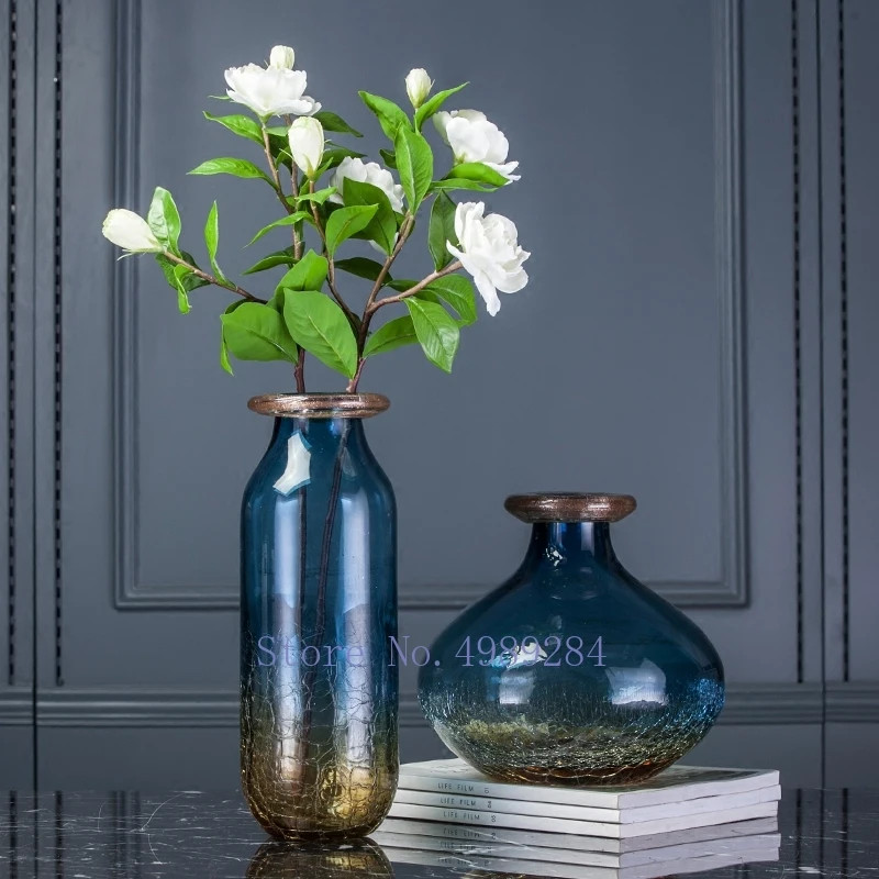 Скандинавская креативная стеклянная ваза голубое золото трещина Цветочная