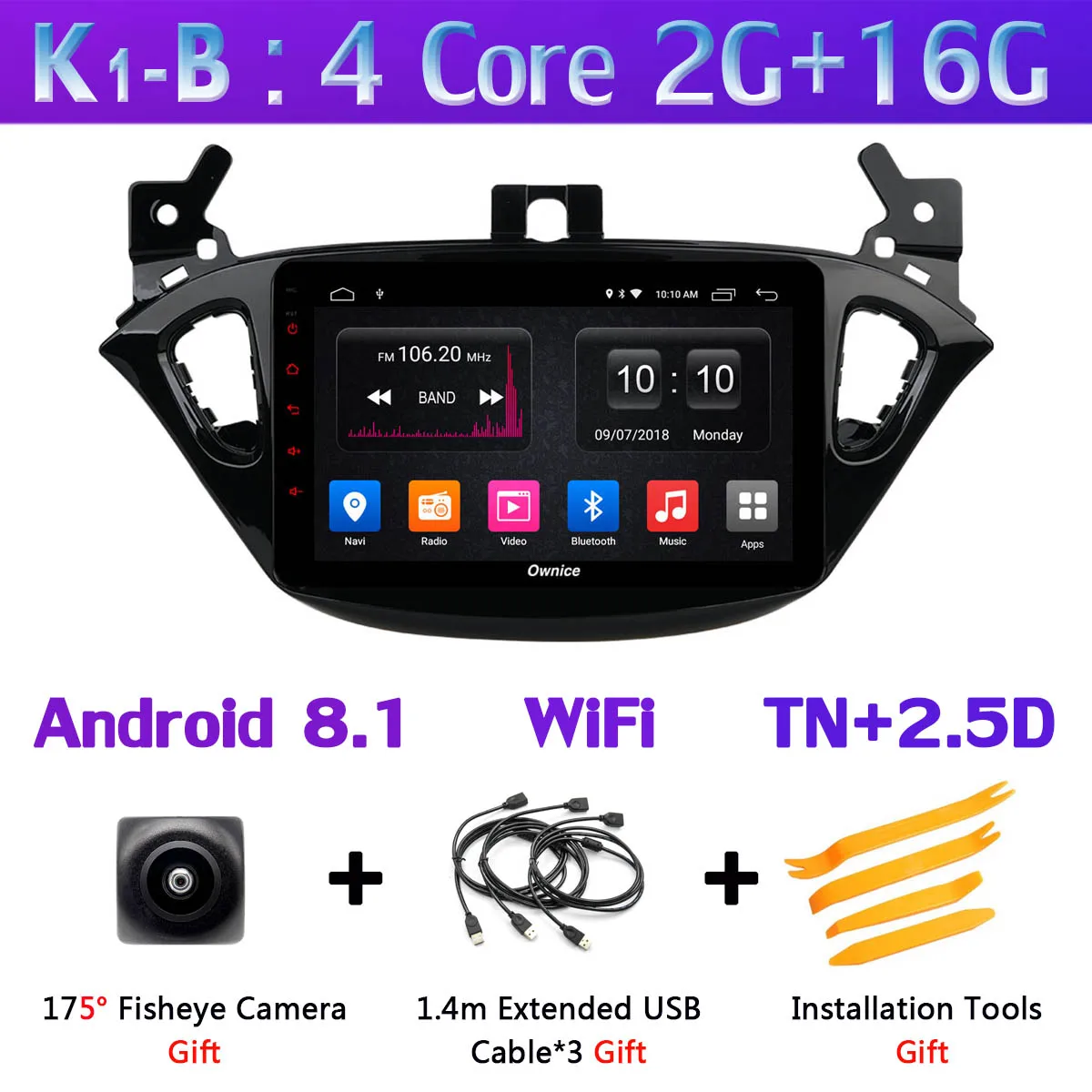 K1-B 1Din 360 ° 4 × камера 4G LTE Android 9,0 4G+ 64G gps радио CarPlay SPDIF DSP Автомобильный мультимедийный плеер для Opel Vauxhal Corsa E - Цвет: K1-B