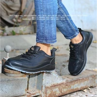 casual leather steel toe shoe for men working boots man safety anti smash insulation menladies black work shoes big size