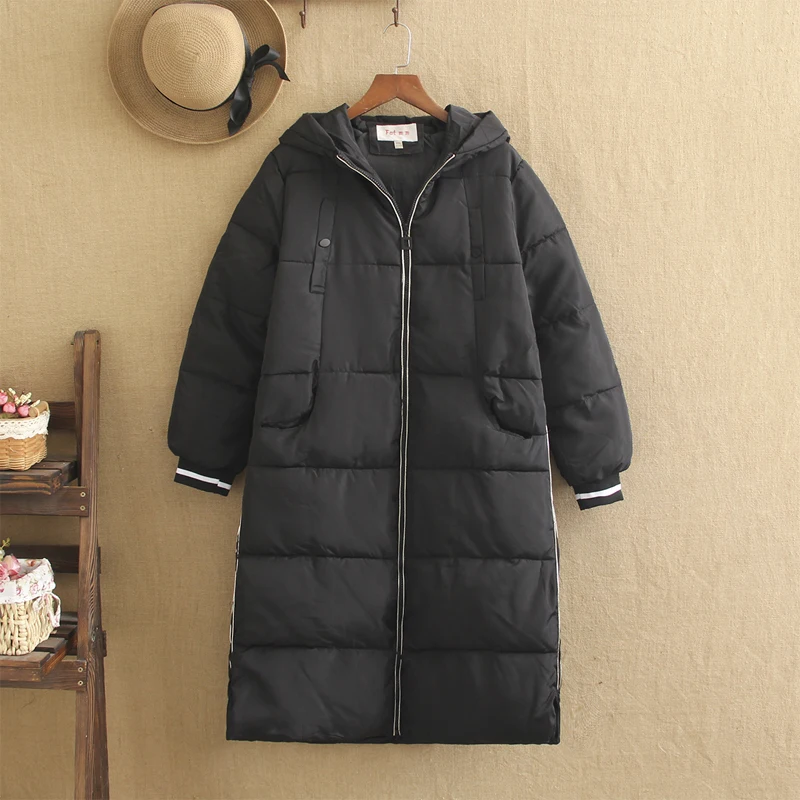 Plus Size Winter Coat Large Size Women 200Kg Mid-length Over-The-Knee Cotton Coat Thick Warm Color Long-Sleeved Hooded Jacket