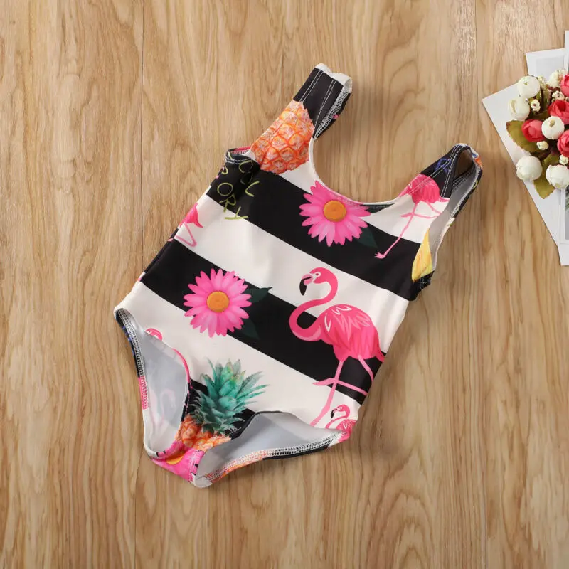 

1-6Y Toddler Sweet Newborn Baby Girls Kids Summer Flamingo Prints Swimsuit Swimwear Swimming Bathing Suit Sleeveless Romper