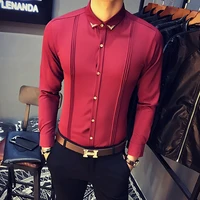 men tuxedo shirts pleated front solid mens dress shirts casual slim fit long sleeve wedding evening blouse men clothing