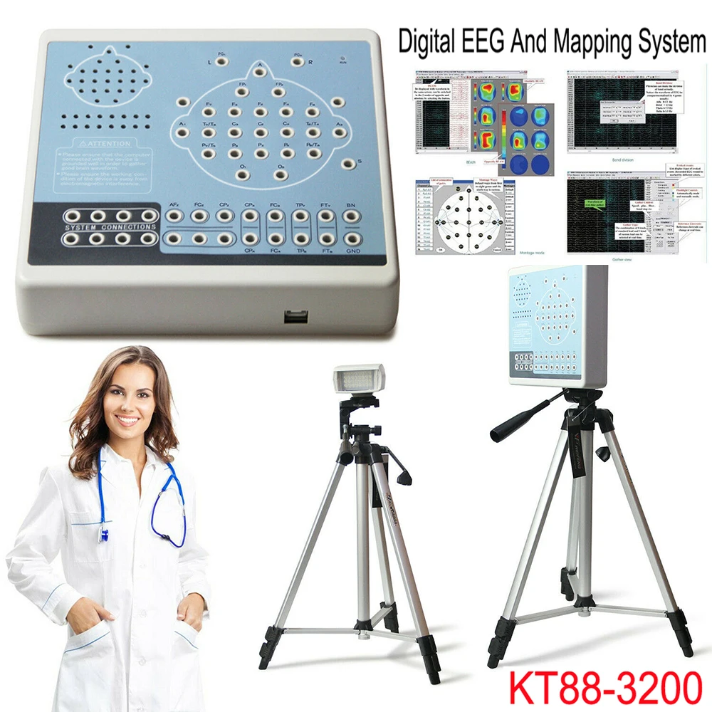 KT88-3200 Digital 32 Channel EEG Machine Brain electric Activity Mapping System PC Software Analyzer Patient Monitor +2 Tripods | Красота и