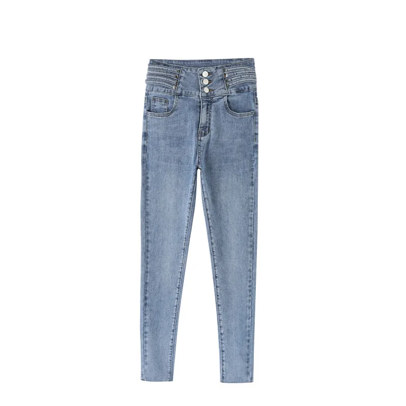 

High waist light color jeans women's spring dress new slim spring wear tight little foot pencil pants women jeans woman jeans