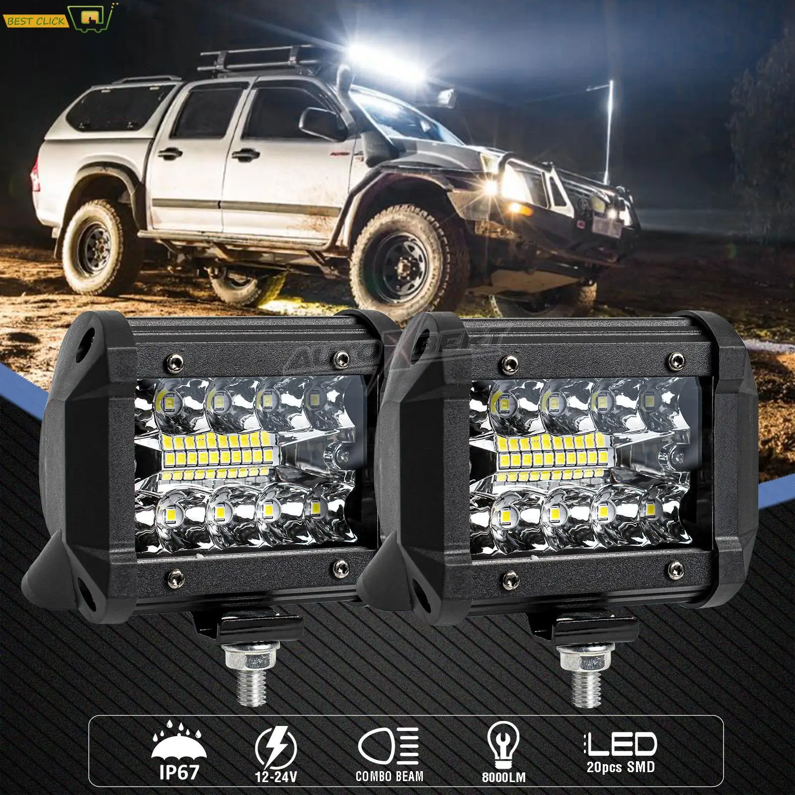 2pcs Car LED Bar Worklight 60W Offroad Work Light 12V Spot Lighting Lamp 4x4 LED Tractor Headlight Bulbs Spotlight Truck ATV UTV