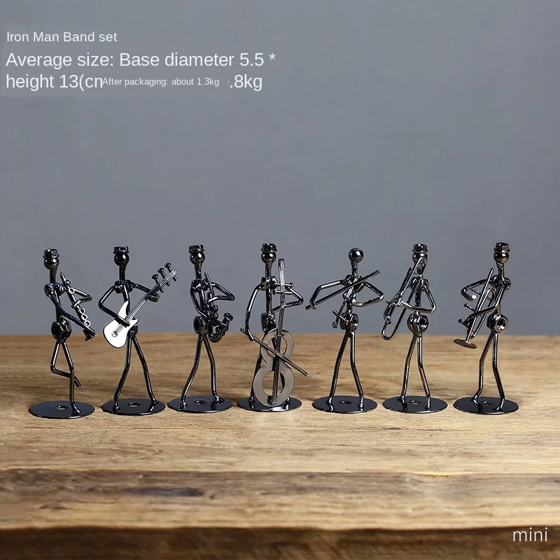 

Iron Mini Band Sculpture Musical Miniature Figurines Ornament Iron Music Man Figurines Vintage Home Decoration Christmas Gift