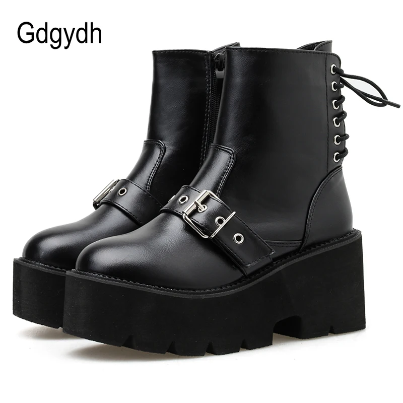 Женские ботильоны с перекрестной шнуровкой Gdgydh черные кожаные на платформе