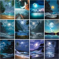gatyztory oil painting by number beach scenery kits handpainted picture moon landscape drawing on canvas home decor gift