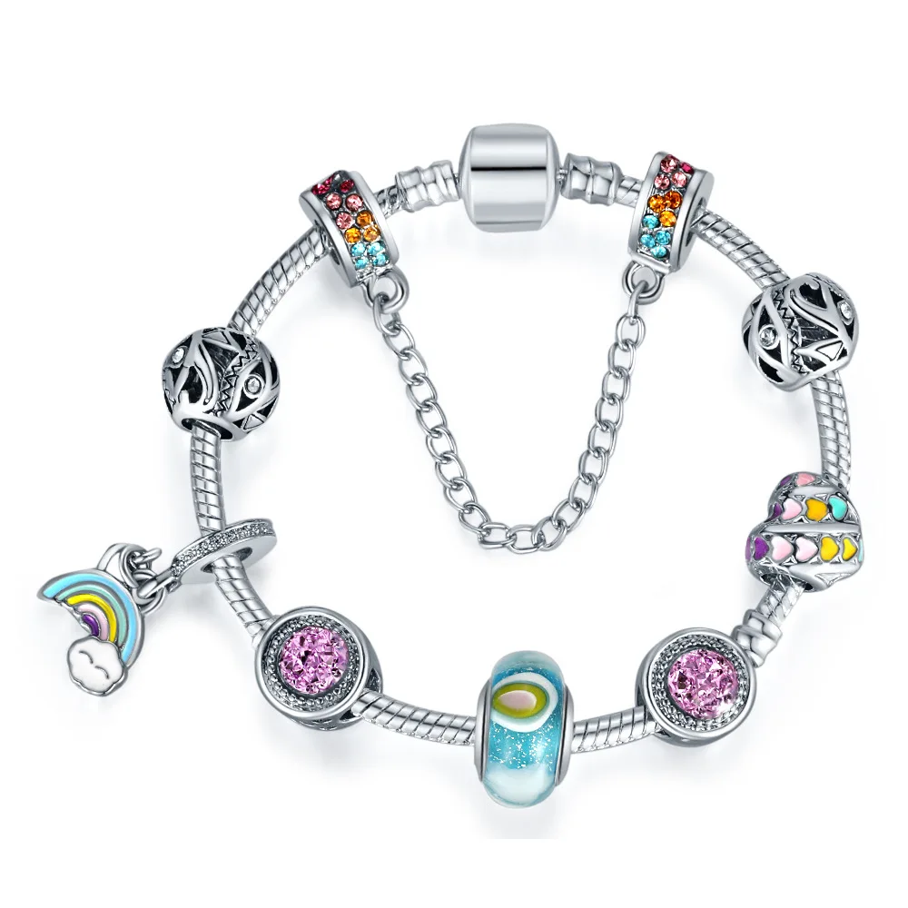 Романтические красочные хрустальные браслеты pandora и серебряные для женщин
