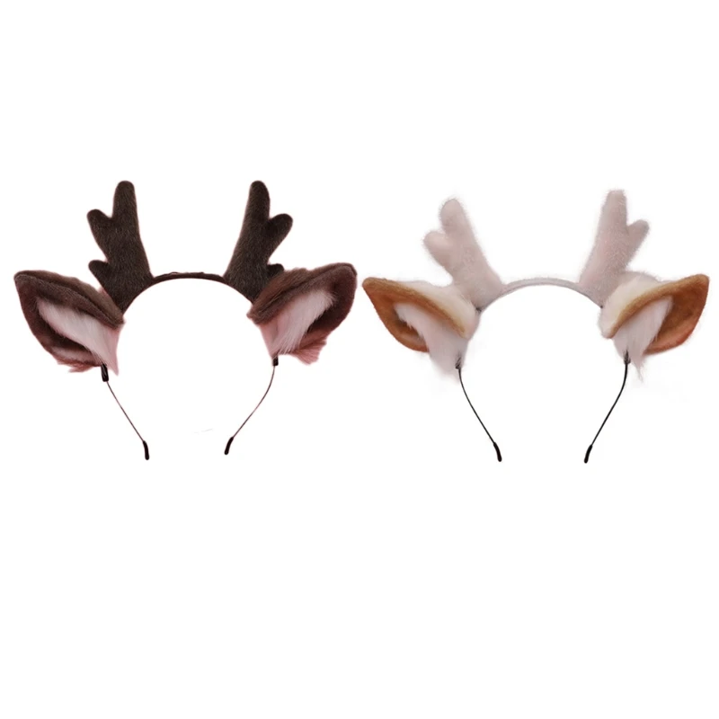 Women Animal Deer Ears Headdress Plush Antler Hairband Furry Headband Anime for Halloween Christmas Cosplay Accessories