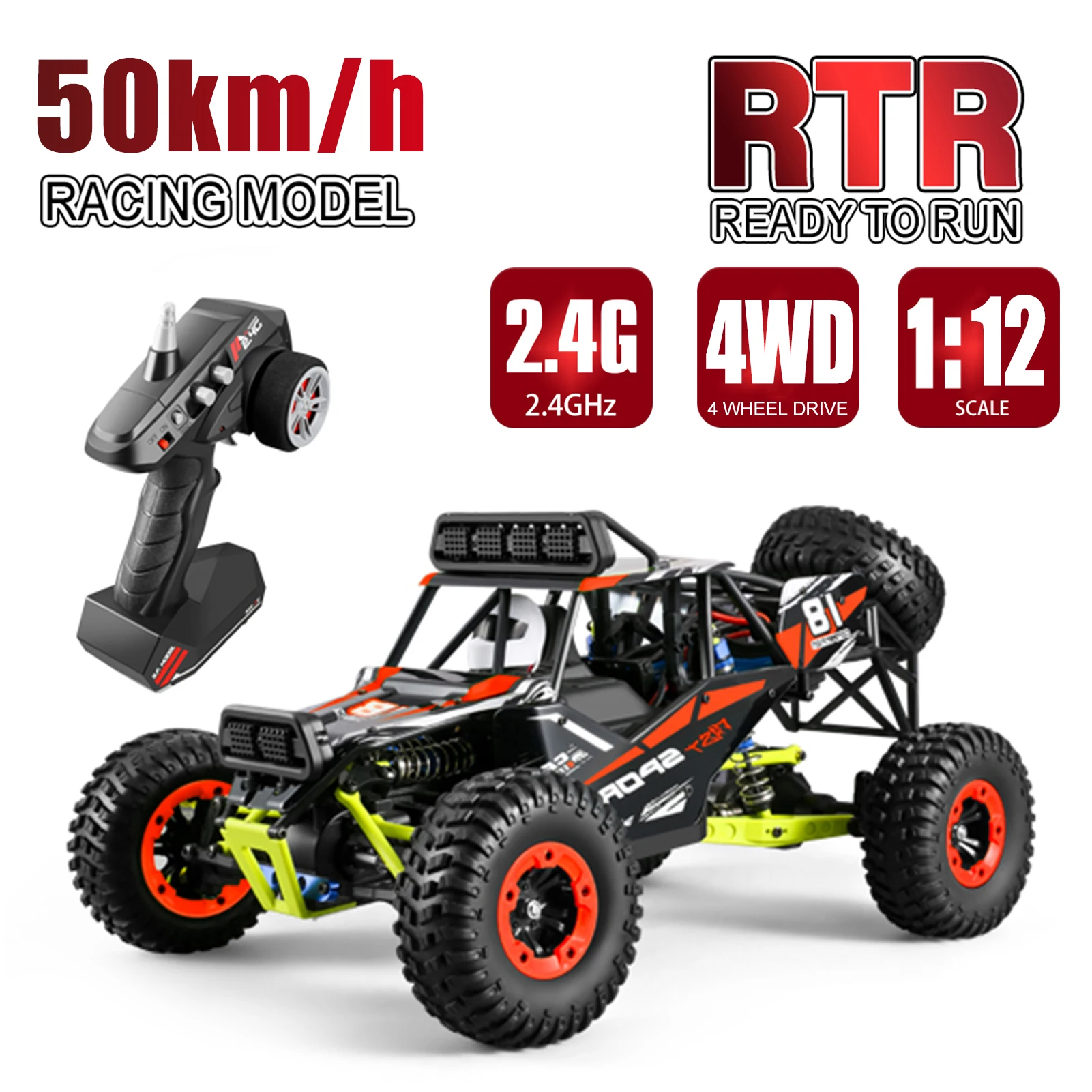 Enlarge 1/12 2.4GHz RC Racing Car Off-Road Car Racing Car High Speed 50km/h Remote Control Truck Full Scale RTR For Kids Adults