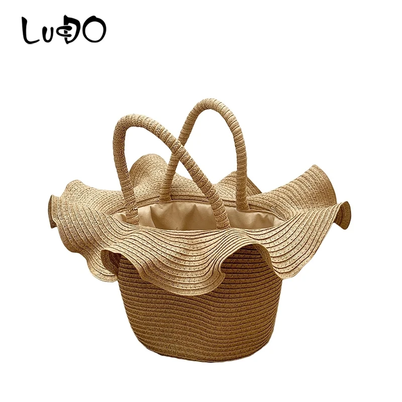 

Straw Bag Summer Beach Handbag Women Causal Shopping Travel Bag Lace Hat Shape Large capacity Woven Shoulder Bags Pouches Bolsa