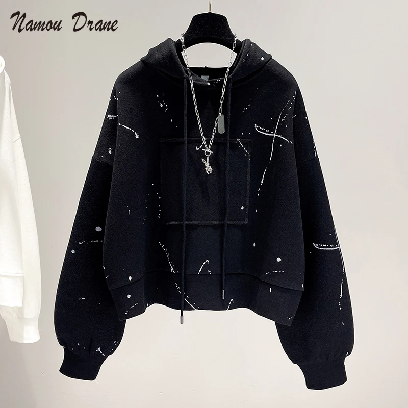 

Namou Drane Корея 2021 весна и осень Новая повседневная женская одежда свитер с капюшоном свободное короткое тонкое пальто Модная рубашка Ins