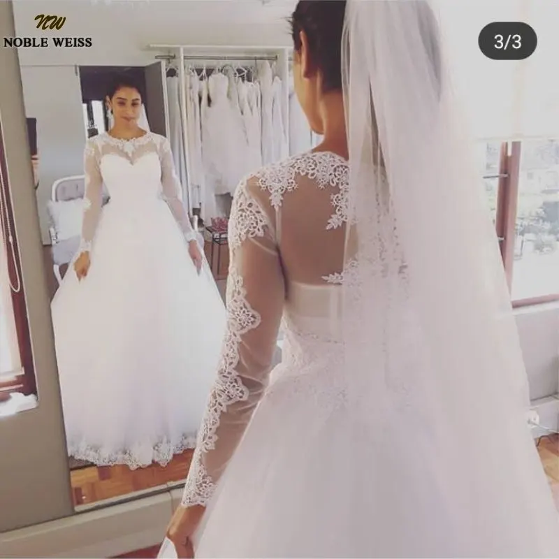 

Vintage Long Sleeve Wedding Dress Plus Size Lace Appliques Tulle White Wedding Gowns 2020 Vestidos De Novia