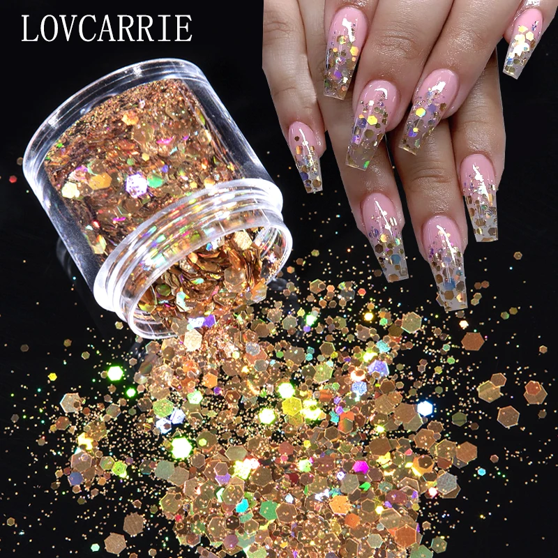 10 мл/кувшин микс Цвет Nail Art Блеск холо порошок золото шестиугольник Aurora лак для